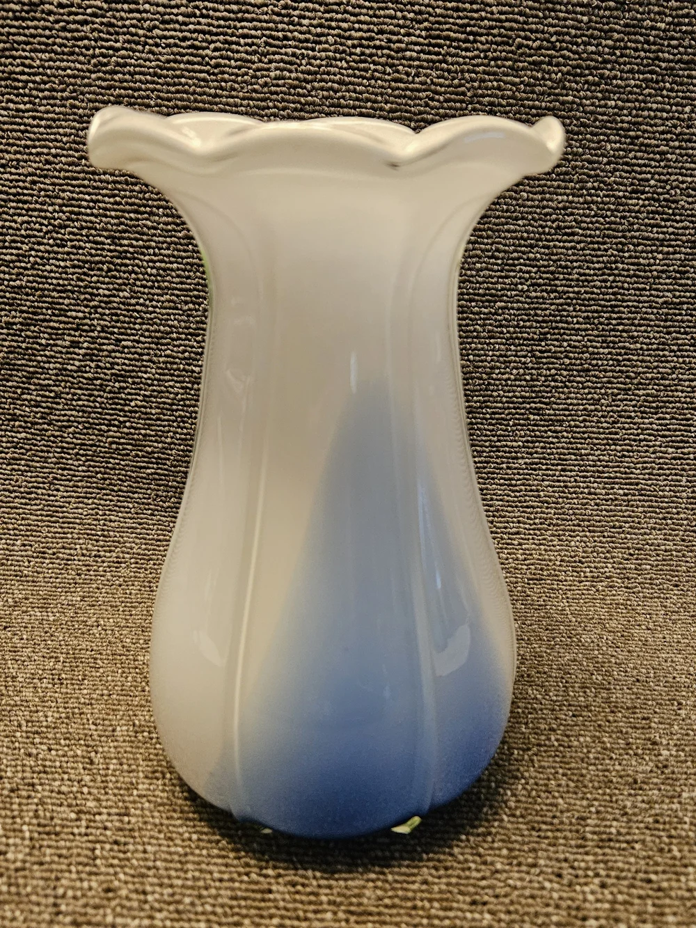 White Glass Tulip Vase with Blue and Green Accents
